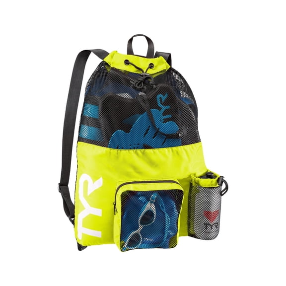 TYR Big Mesh Mummy Backpack 40L - Ventilated Polyester Swim Gear Bag with Drawstring Closure for Pool, Beach, and Training