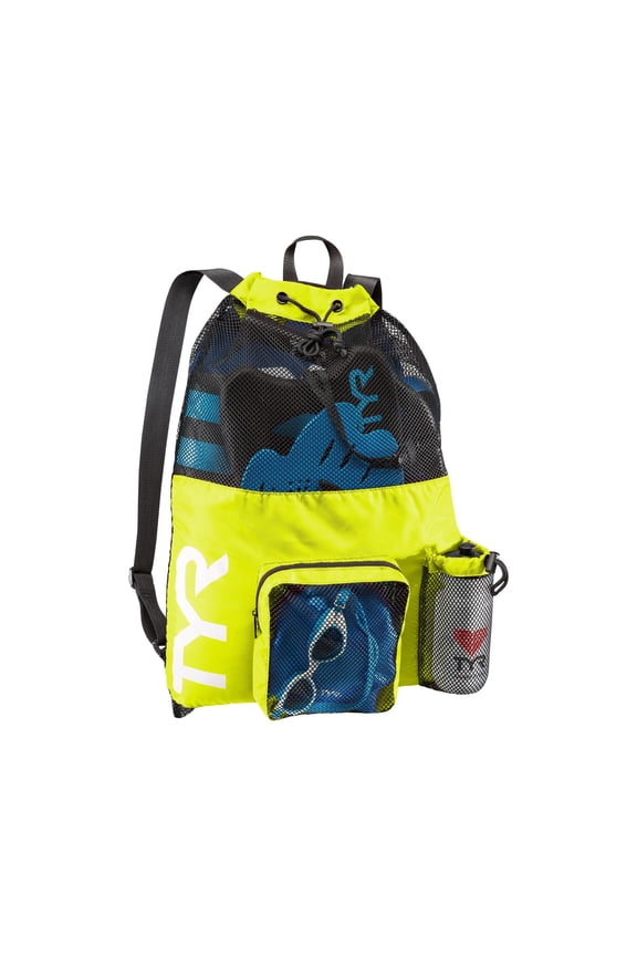 Big Mesh Mummy Backpack 40L - Ventilated Polyester Swim Gear Bag with Drawstring Closure for Pool, Beach, and Training
