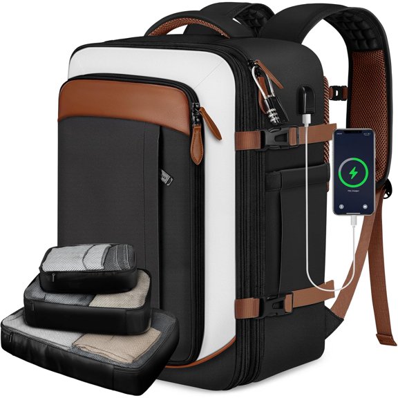 40L Carry Travel Backpack for Men & Women, Expandable Flight Approved Weekender Backpack with 3 Packing Cubes, Water-Resistant Anti- Laptop Backpack, Lightweight Business Travel Bag