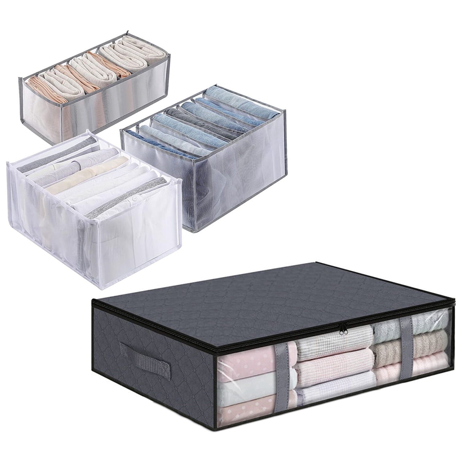 40L Clothes Storage and 3 Pcs Wardrobe Pants Sweaters Organizer ...