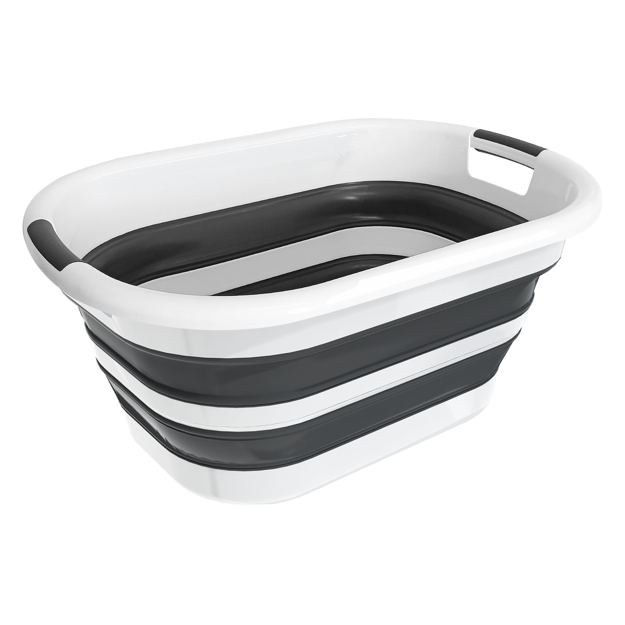 40L Collapsible Plastic Laundry Basket, Foldable Pop Up Storage Container Space Saving Washing Tub Organizer (1, White/Grey) - Walmart.com