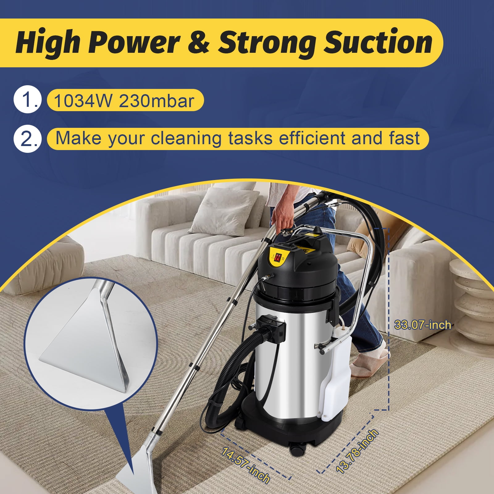 Techtongda 220V 40L/11Gal 3 in 1 Multifunctional Carpet Cleaner Extractor Cleaning Machine