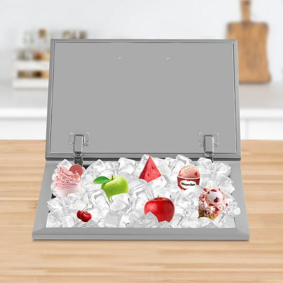 40L Drop in Ice Chest Beer Ice Bin Chiller Cooler Stainless Steel with Hinged Cover