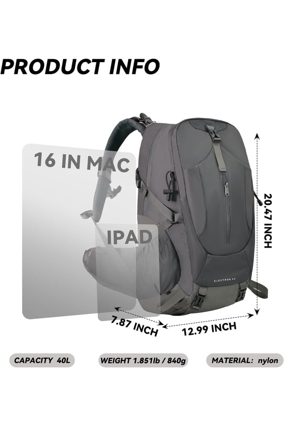 40L Large Capacity Hiking Backpack - Lightweight, Waterproof &  for Travel, Camping & Outdoor Adventures