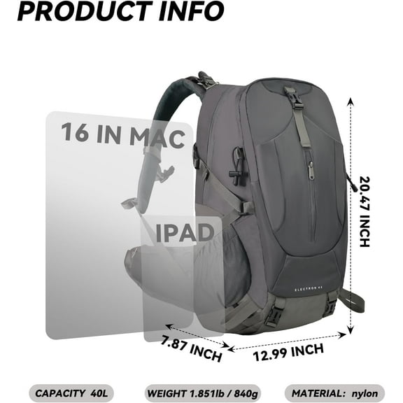 40L Large Capacity Hiking Backpack - Lightweight, Waterproof & for Travel, Camping & Outdoor Adventures