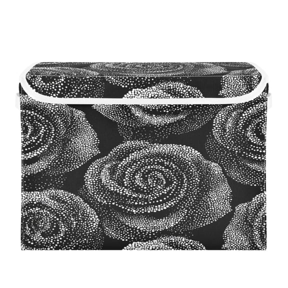 40L Lidded Home Storage Bins Foldable Storage Box with Handle for Home Bedroom Closet, Black Rose Printed