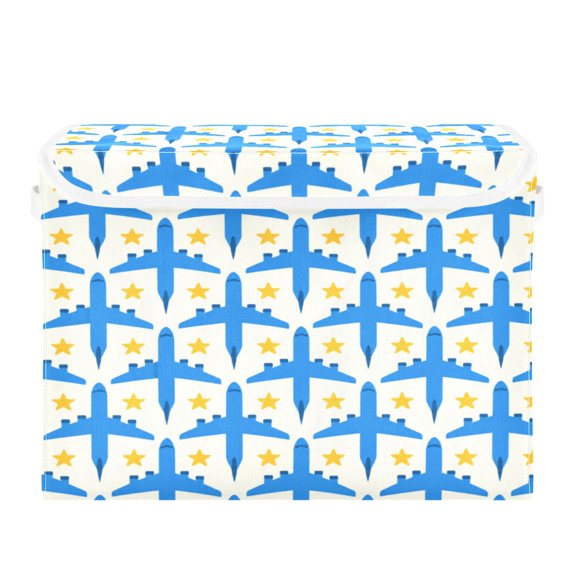 40L Lidded Home Storage Bins Foldable Storage Box with Handle for Home Bedroom Closet, Blue Jet Printed