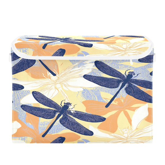 40L Lidded Home Storage Bins Foldable Storage Box with Handle for Home Bedroom Closet, Dragonfly Printed