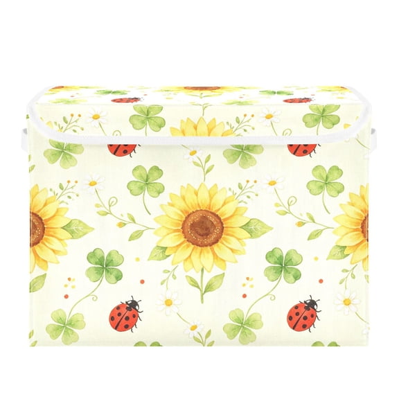 40L Lidded Home Storage Bins Foldable Storage Box with Handle for Home Bedroom Closet, Floral Printed