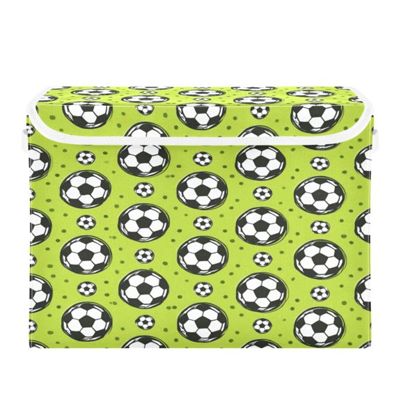 40L Lidded Home Storage Bins Foldable Storage Box with Handle for Home Bedroom Closet, Football on The Green Field Printed
