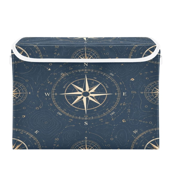 40L Lidded Home Storage Bins Foldable Storage Box with Handle for Home Bedroom Closet, Navy Printed