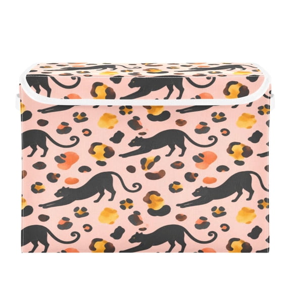 40L Lidded Home Storage Bins Foldable Storage Box with Handle for Home Bedroom Closet, Panther Pattern Printed