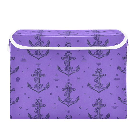 40L Lidded Home Storage Bins Foldable Storage Box with Handle for Home Bedroom Closet, Purple Printed