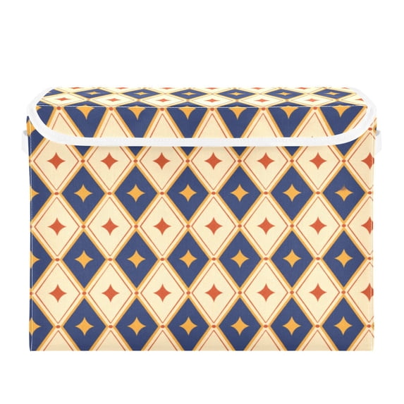 40L Lidded Home Storage Bins Foldable Storage Box with Handle for Home Bedroom Closet, Retro Pattern Printed