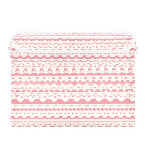 40L Lidded Home Storage Bins Foldable Storage Box with Handle for Home Bedroom Closet, Stripe Printed