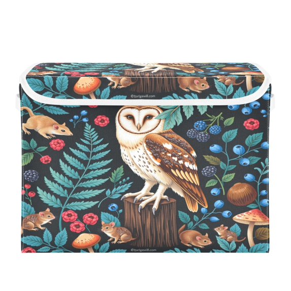 40L Lidded Home Storage Bins Foldable Storage Box with Handle for Home Bedroom Closet, Woodland Barn Printed