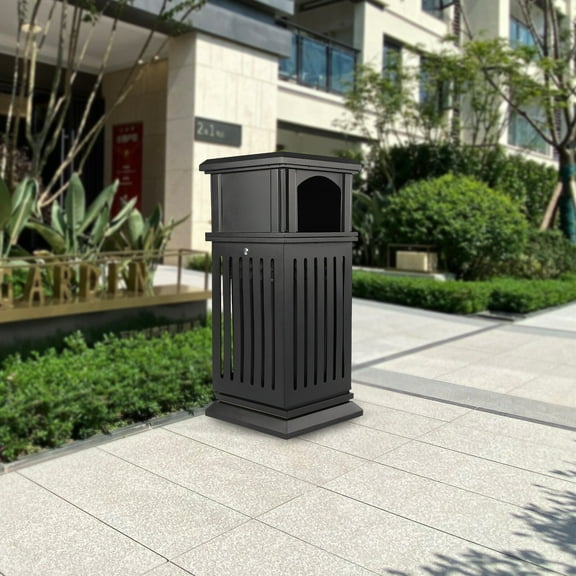 40L Trash Can Outdoor Dark Black Garbage Enclosure with Locking Lid Open Top Inside