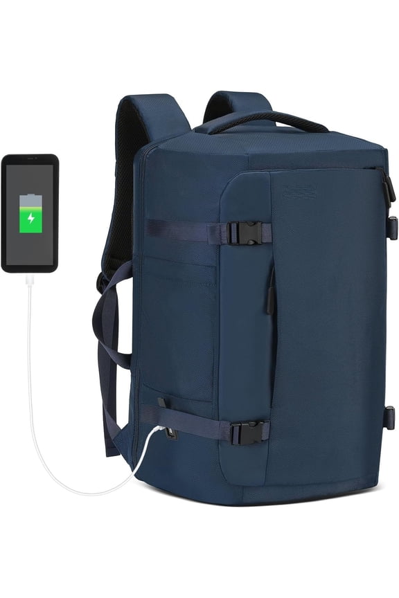 40L Travel Backpack, TSA Friendly Flight Approved Carry Backpack for Men Women, Fits 17.3 Inch Laptop with USB-A&C Ports, Weekender Bag, Blue