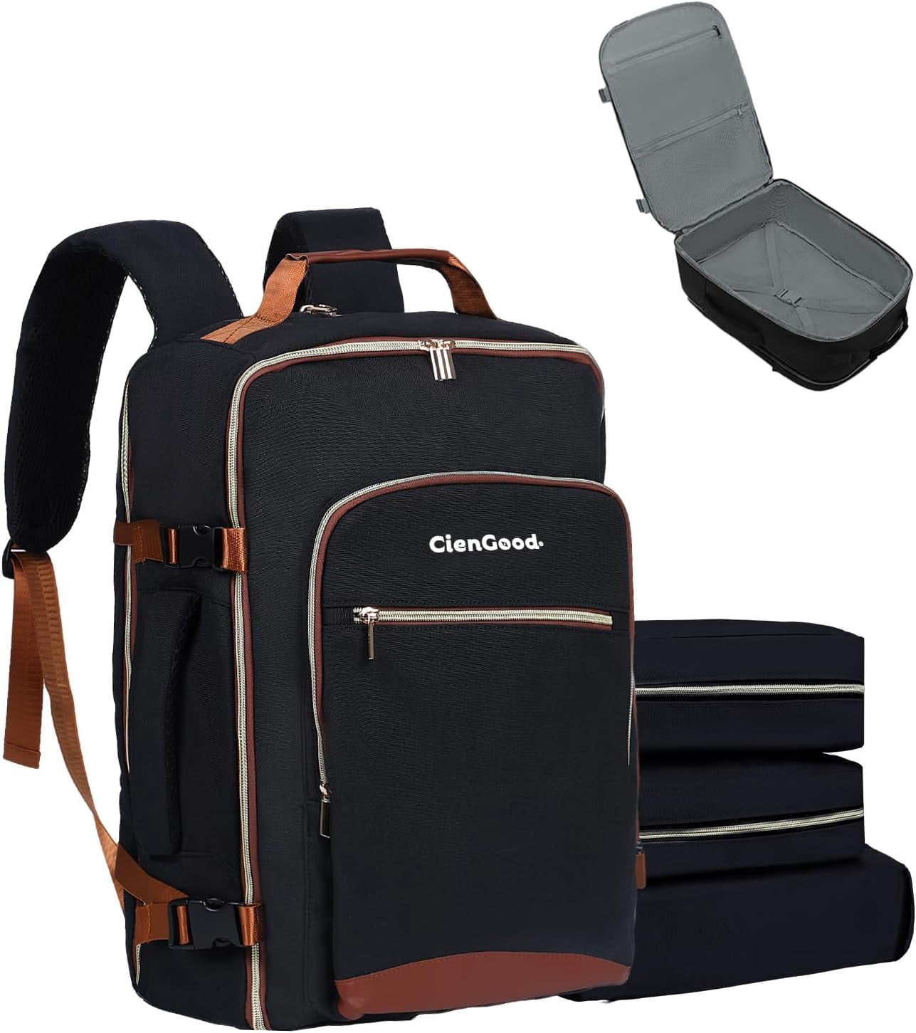 40L Travel Backpack for Women & Men, Airline Approved Carry on Luggage with 3 Packing Cubes, Overnight Bags, Waterproof Personal Item Bag, Carry on Bag fits 16.5" Laptop (Black-Brown)