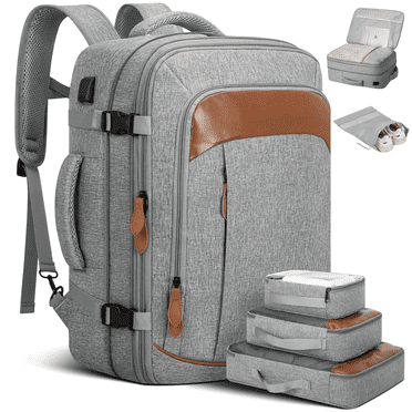 Carry on Backpack, 45L Expandable Large Travel Backpack with 3 Packing Cubes & Shoe Bag for Women Men Airline Approved, Waterproof Luggage Laptop Backpack for Weekend Trips Business Travel Hiking