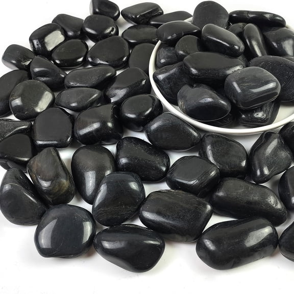 40LB Black River Rocks for Langscaping,1-2.2 Inch Black Polished Pebbles for Plants Garden Landscaping. Fish Tank Decorative River Rocks, Vase Filling Pebbles, Outdoor Decorative River Rocks