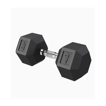40LB Hex Dumbbells Set of 2 – Rubber/PVC Coated Cast Iron – Non-Slip Textured Carbon Steel Handles – Anti-Roll Strength Training Weights for Home Gym, Fitness Workouts – Black