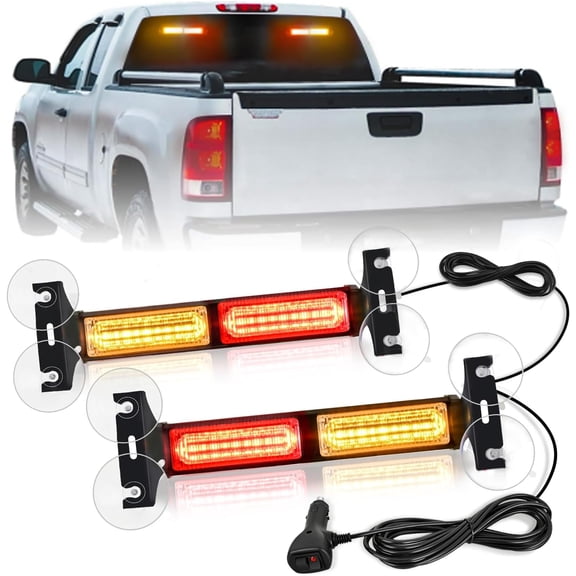 40LED Amber Red Warning Strobe Traffic Advisor Light Bar with Suction Cups Dash Safety Flashing Lights Interior Front/Rear Windshield for Trucks Construction Vehicles for Off-Road Utility Vehicles