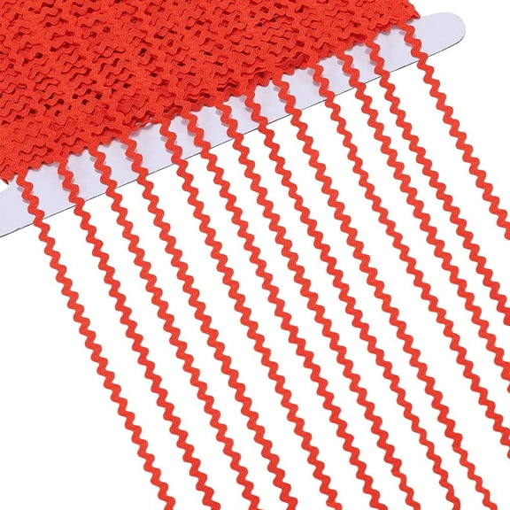 40M Polyester Wavy Fringe Trim Ribbon Wave Bending Ribbon Orange Red 1/8 inch(3mm) for Handmade