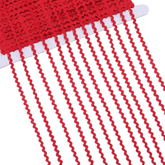 40M Polyester Wavy Fringe Trim Ribbon Wave Bending Ribbon Red 1/8 inch(3mm) for Handmade