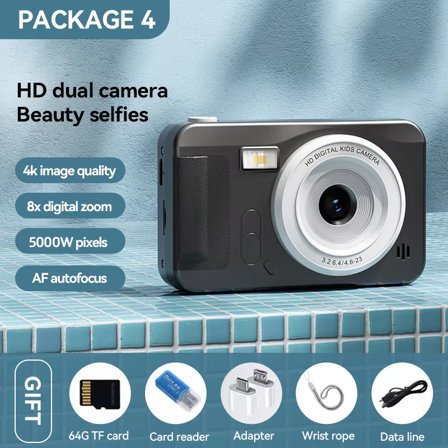 40MP 1080P Digital Camera with Wrist Strap – 8X Zoom, Anti-Shake, 4K HD, Auto Focus, 64GB Memory Card Support, Perfect for Beginners & Selfies