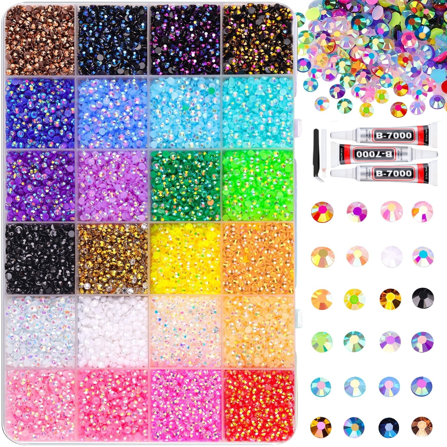 40Mixed-Color 3mm Resin Rhinestones Kit (62000 Pcs) with Tweezers - Flatback Non-Hotfix Gems for DIY Crafts, Tumblers & Nail Makeup(LR 1 Set)