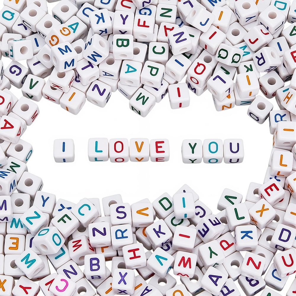 40OPcs Acrylic Horizontal Hole Letter Beads Cube Mixed Color 10mm Hole: 3mm