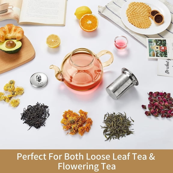 40OZ (1200ML) Glass Teapot with Infuser Stovetop Safe, Clear Glass Tea Pot Kettle, Borosilicate Tea Pot with Infusers Filter for Loose Tea, Tea Kettle Dishwasher Safe (Champagne)