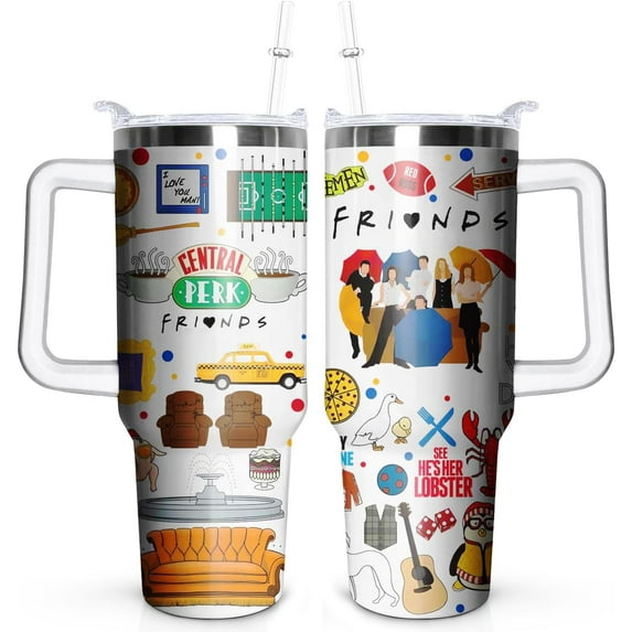 40OZ Friends Tumbler with Handle,Vacuum Insulated Stainless Steel Thermal Cup for TV Show Fans Gifts Keeps Drinks Cold & Hot