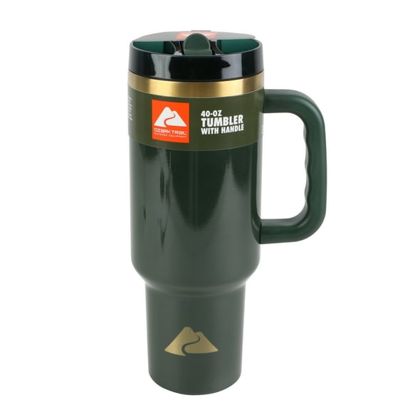 Ozark Trail 40oz Insulated Stainless Steel Tumbler with Handle and Flip Straw Lid. Leak Resistant. Hot Green shimmer
