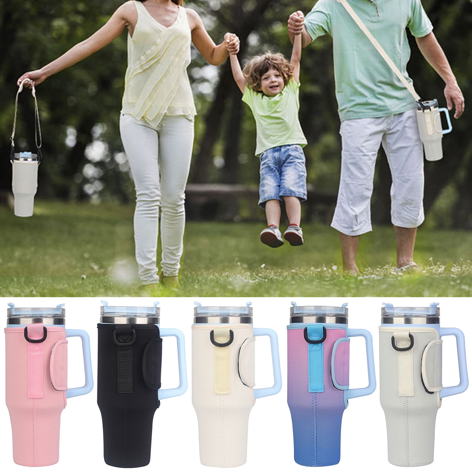 LAOTANGJIA Stanley Tumbler Carrier Bag - Fits 40oz & 30oz Cups, Adjustable Strap, 3 Pockets For Phone & Keys | Hiking, Travel, Camping