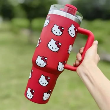 40Oz Hello Kitty Stainless Steel Insulated Mug Pink with Handle Straw Mugs Large Capacity Thermos Drinks Coke Coffee Mug