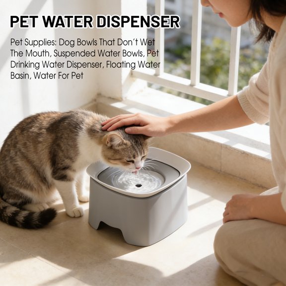 40Oz Suspended Pet Water Bowl, No-Spill Floating Water Dispenser, Non-Wetting Mouth Design, Durable & Easy-To-Clean Pet Drinking Fountain For Dogs, Cats And Small Pets, Ideal For