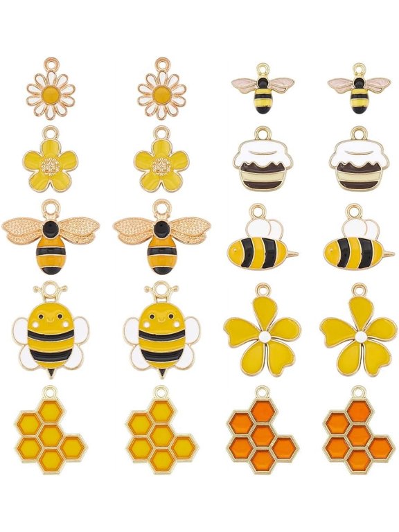 40PCS 10 STYLES Enamel Bee Charms Honey Charms Metal Alloy Insect Honeybee Yellow Golden Cute Beesflower Spring Charm Bulk for Jewelry Making Charms DIY Earrings Bracelet Necklace Craft