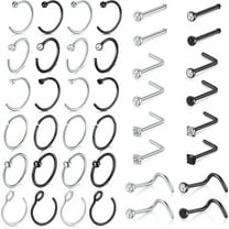 40PCS 18G Hoop Nose Ring - Surgical Stainless Steel Studs, L Shaped Nose Stud, Piercing Jewelry for Women - Silver, Black