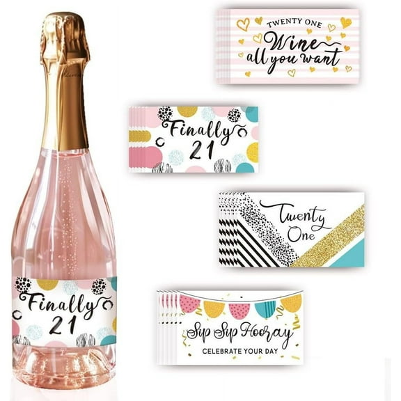 40PCS 21st Birthday Wine Bottle Labels Min Champagne Labels Waterproof Adhesive Wine Labels Stickers(Twenty One/Will All You Want/Finally 21)