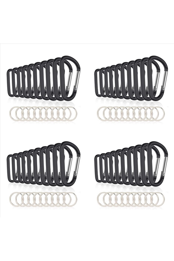 40PCS 3Inch/8CM Aluminum Carabiner Clips,Premium D-Ring Caribeaner with Keyring for Home RV Camping Fishing,40* key rings 40 *carabiner (with packaging),Black