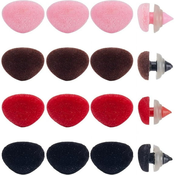 40PCS 4 Colors Plastic Flocking Safety Nose 18mm Wide Noses Animal Triangle Noses Red Pink Brown Black Crochet Noses with Washers for Amigurumi Making Supplies DIY Puppet