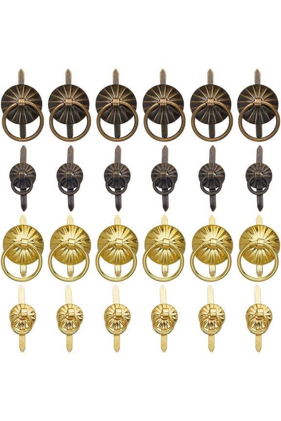 40PCS 4 Styles Metal Brad Fasteners Small Ring Pulls Flower Handle Rings Mini Brad Paper Fastener