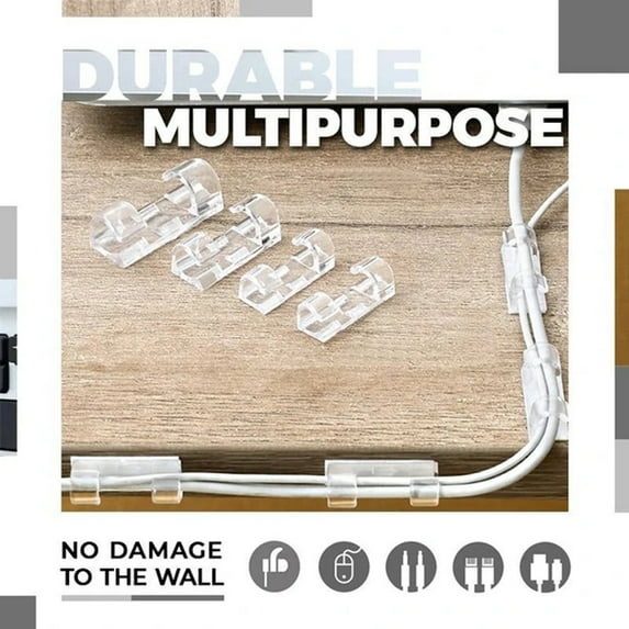 40PCS Adhesive Cable Clips Clear - Upgraded Wire Holders for Wall, Strong Cord Organizer Under Desk, Car, PC, Christmas Light Indoor/Outdoor