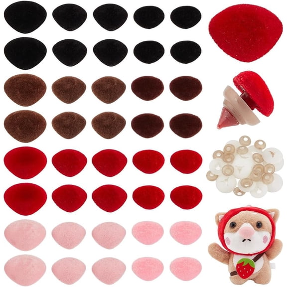 40PCS Animal Safety Noses Flocky Craft Noses Plastic Safety Noses with 40pcs Washers Crochet Noses