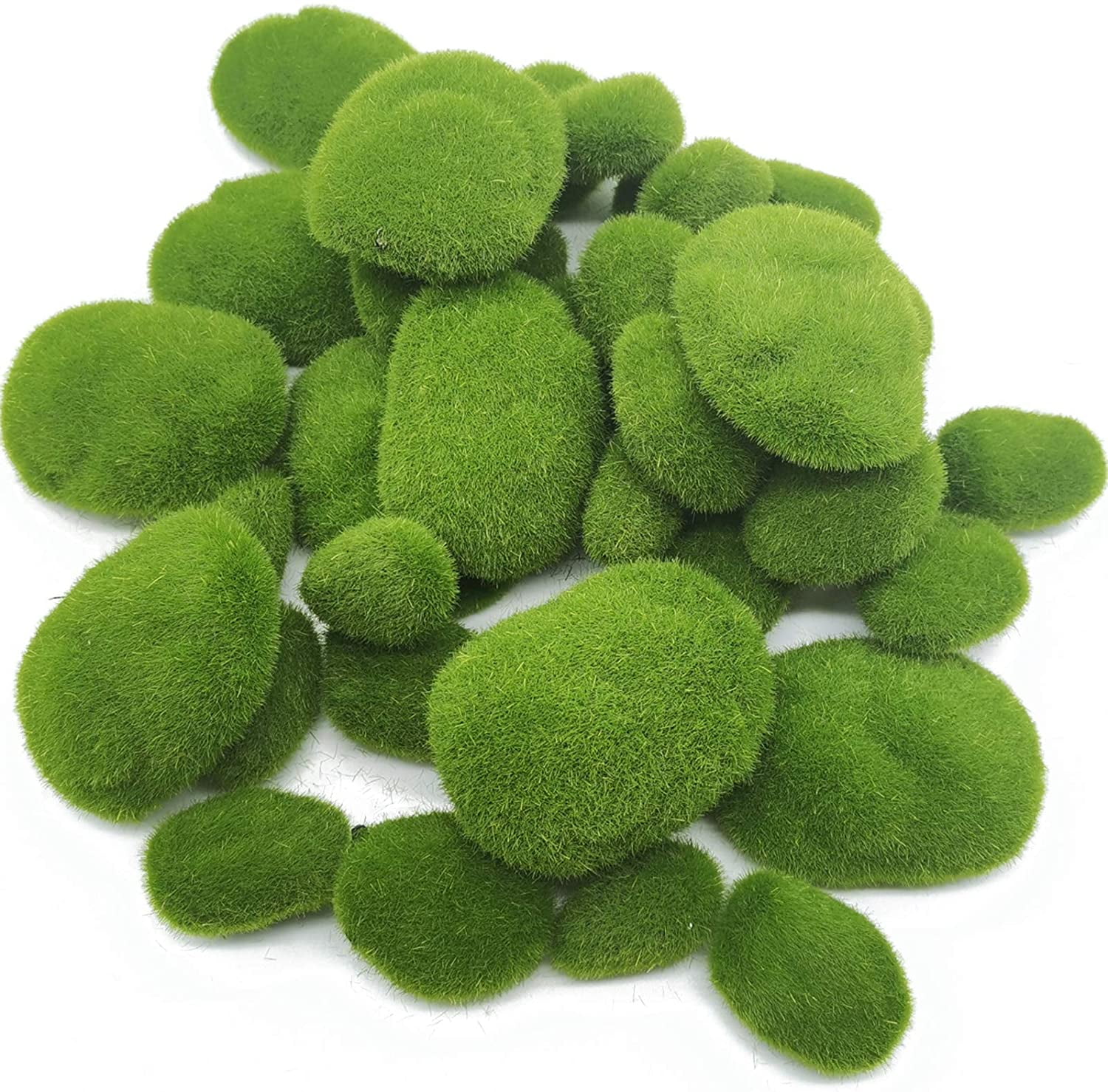 40PCS Artificial Moss Rocks (4 Sizes), Green Moss Decor for Floral Arrangements, Fairy Gardens & Crafting