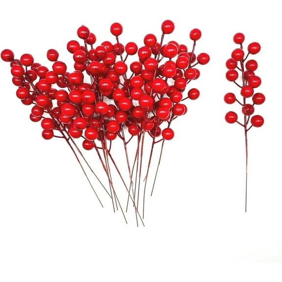40PCS Artificial Red Berry,5.9 Inch Christmas Red Berries Picks,Holly Berry Branches,Faux Winter Berry Sprigs,for Christmas Tree DIY Crafts Wreath Garland Decor