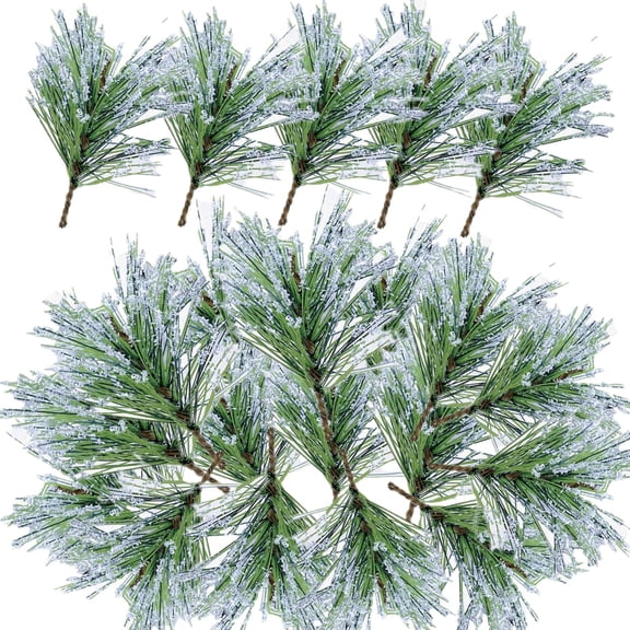 40PCS Artificial Snow Pine Needles Branches Small Twigs Stems Picks for Christmas Garland Wreath Embellishing and Home Holiday Garden Decoration