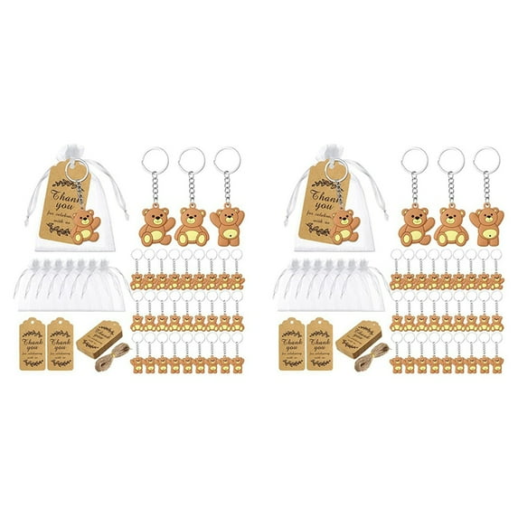 40PCS Baby Shower Souvenirs Gift Bear Keychain Organza Bag Thank You  Tag for Guests Girl Boy Birthday Party Supply